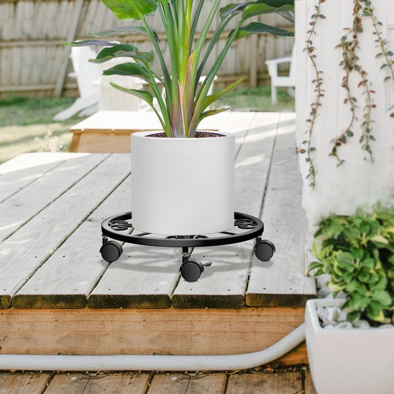 KOOKASHOP 10" Plant Caddy with Wheels, 1 Pack Plant Stand with Wheels, 360° Lockable Plant Rollers Plant Dolly, Plant Tray with Casters for Indoor and Outdoor. - Image 3